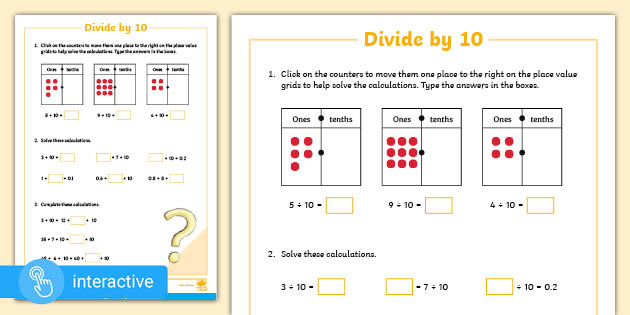 👉 Digital Pdf Supports Wrm Y4 Decimals: Divide 1-Digit By 10